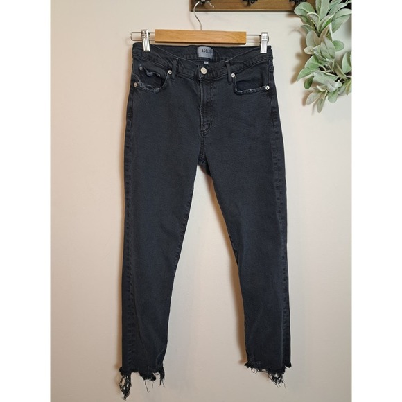 Agolde Toni Black Jeans Distressed Raw Hem Leg W 28 - Picture 2 of 7